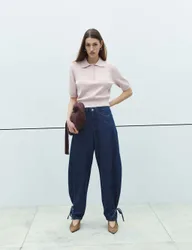 High Waisted Tie Detail Balloon Leg Jeans Indigo Mix female