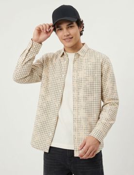 Camicia relaxed fit in cotone a quadri - beige