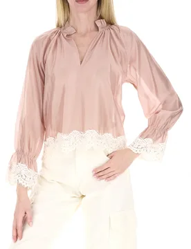 Blusa con pizzo ROSA ANTICO M - Dixie - FashionsVida