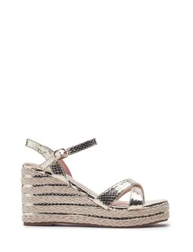 Women's 'Maylia' Snake Print Heeled Sandals in Gold Size: 4 - Gold - Size: 4 - Moda in Pelle - FashionsVida