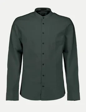 Stehkragen Hemd aus Leinenmischung Grün 3XL - No Excess - FashionsVida