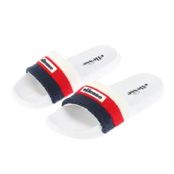 Mens Triply Stripe Patterned Open Toe Slides In White/red - Size Uk 9