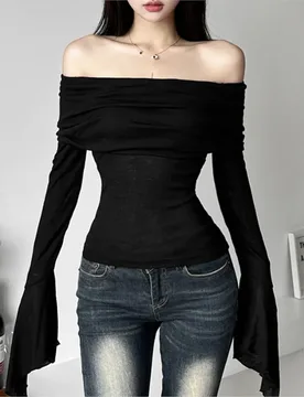 Fashionable One-line Collar Long-sleeved T-shirt Spring Summer New Women's Solid Color Slim Sexy Backless Top Roupas Feminina - Aliexpress - FashionsVida