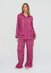 Evie Long Sleeve Leopard Print Pyjama Set In Pink - S