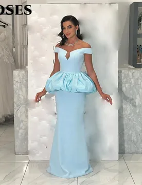 ROSES Sky Blue Evening Dresses Off the Shoulder Prom Dresses Short Sleeve Party Formal Gown Trumpet robe de bal Customized - Aliexpress - FashionsVida