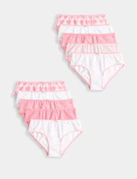Pack Cotton with Stretch Pink Heart Knickers (2-14 Yrs) Pink Mix female - M&S - FashionsVida