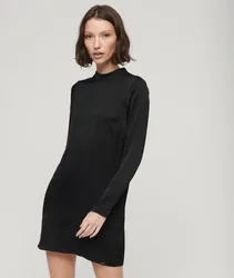 Superdry Damen Satin-minikleid mit Stehkragen Schwarz - Größe: 36