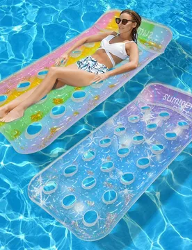 Pieza Cama flotante con agujero inflable, Colchón flotante hueco de material PVC con degradado de lentejuelas, Dispositivo flotante inflable para rel - Shein - FashionsVida