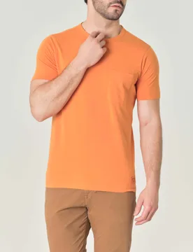 T-shirt arancione mezza manica in pima cotton peruviano con taschino - My Stuff - FashionsVida