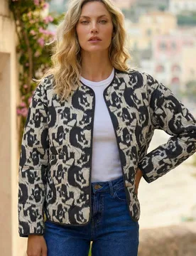Womens Soft Printed Quilted Jacket - Ivory - Size 20 Uk - Roman - FashionsVida