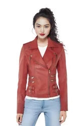 Leather Teal Brando Biker Jacket-Constantia - Red - Size: 22