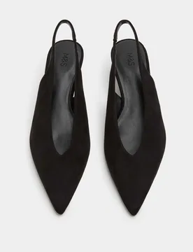 Kitten Heel Pointed Slingback Shoes Black female - M&S - FashionsVida
