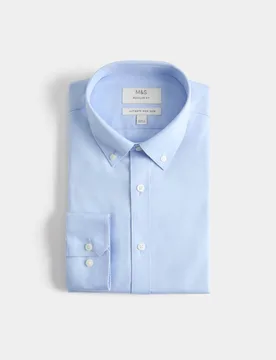 Regular Fit Ultimate Non Iron Pure Cotton Shirt Light Blue male - M&S - FashionsVida