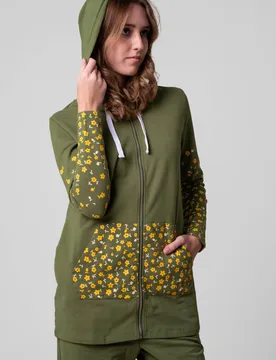 Women's Longline Zip Front Hoodie in Green Size: 10 - Green - Size: 10 - Enorsia - FashionsVida