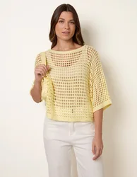 Round Neck Net Top - S/M / LEMON - female