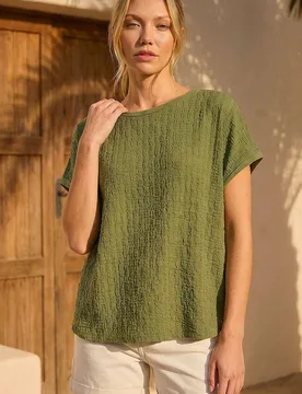 Women's Textured Stretch Tunic Top in Olive Size: 18 - Olive - Size: 18 - Roman - FashionsVida