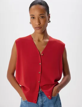 Cotton Rich V-Neck Knitted Vest Red female - Whistles - FashionsVida