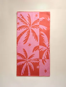 Pure Cotton Palm Tree Beach Towel Pink Mix - M&S - FashionsVida