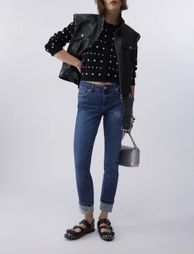 Jeans skinny lavaggio medio stone washed Liu Jo con strass - Liujo - FashionsVida