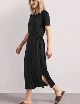 Midikleid aus Jersey mit Rundhals female Schwarz