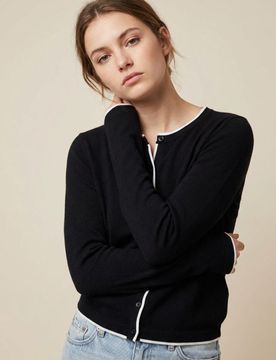 Cardigan con profilo a contrasto e viscosa - nero