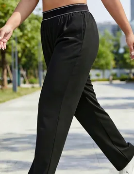 Pantalones de chándal casuales para mujer de talla grande, pantalones de pierna recta con cintura elástica, tela tejida de elasticidad media para de - Shein - FashionsVida