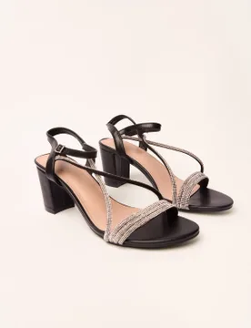 Bling Strap Block Heels - UK 4 (EU 37) / BLACK - female - Blue Vanilla - FashionsVida