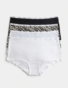 Pack Cotton Rich Body Logo Knicker Shorts Black Mix female - Body by M&S - FashionsVida