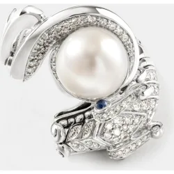 Anillo Naga de con perla y zafiro azul