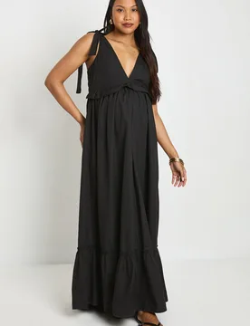 Womens Maternity Bow Shoulder Maxi Dress - Black - Size 18 Uk - Boohoo - FashionsVida