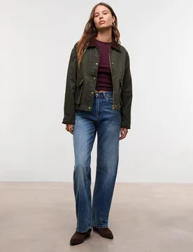 Kurzer gewachster Kombi-Parka Khaki M - Stradivarius - FashionsVida