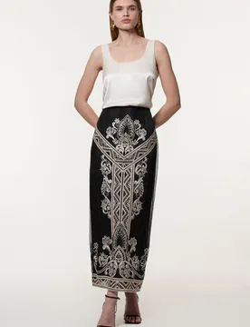 Womens Tall Embroidered Organdie Woven Midi Skirt - Black - Size 6 Uk - Karen millen - FashionsVida
