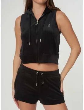 Womens Black Gilly Velour Gilet - Female - Black - Small - Juicy couture - FashionsVida