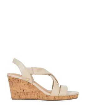 Wide Fit Leather Strappy Wedge Sandals Ecru female - Dune london - FashionsVida
