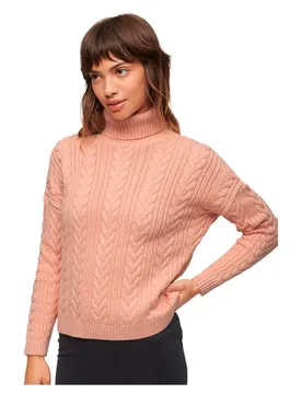 Maglione Drop Shoulder Cable Roll Neck Nappa Pink Twist L - Superdry - FashionsVida