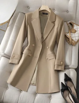 Women Trench Coats Solid Mid Length Jackets Pocket Notched Collar Long Sleeves Single Breasted Slim Fit Office Lady 2025 Autumn - Aliexpress - FashionsVida