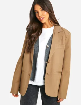 Womens Single Breasted Relaxed Fit Tailored Blazer - Mocha - Size 14 Uk - Boohoo - FashionsVida