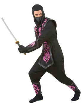 Ninja-Herrenkostüm Dunkler Ninjakrieger schwarz-rosa - KARNEVAL-MEGASTORE - FashionsVida