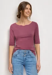 T-Shirt mit Wavy Neckline in Unifarbe female Rosa