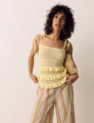 Cotton Rich Pointelle Ruffle Cami Top Pale Gold female