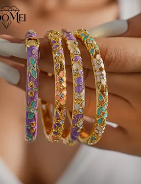 DOO MEI Ethnic Flower Leaf Enamel Bracelets for Women Inlaid Rhinestone Bracelets Bangles Vintage Gold Color Art Jewelry - Aliexpress - FashionsVida
