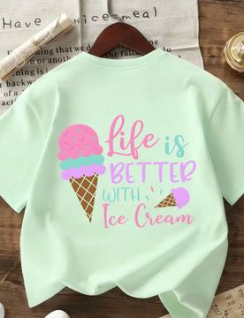 Camiseta de manga corta con cuello redondo y estampado divertido para niñas preadolescentes, top de verano