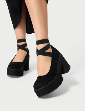 Zapatos cómodos de plataforma con cuña negra para mujer, tipo slip-on, adecuados para otoño/invierno, Mary Janes, festival de música, vuelta al co - Shein - FashionsVida