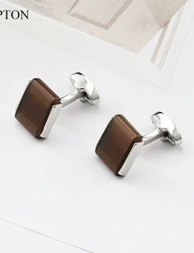 Low-key Luxury Cat's eye stone Cufflinks for Mens High Quality Square Brown Opal Stone Cufflink Relojes gemelos Lepton Jewelry - Aliexpress - FashionsVida