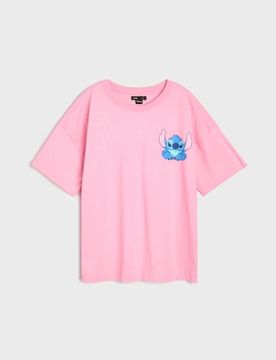 T-shirt in cotone con stampa Stitch - rosa pastello