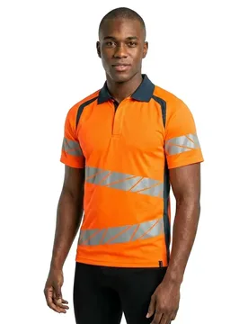 Polo à Manches Courtes Accelerate Safe 19083 Hi-Vis Orange / Dark Petroleum 5XL - MASCOT - FashionsVida