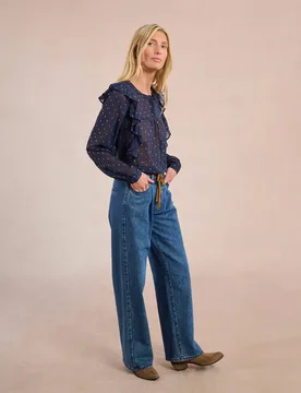 Pantalón de mujer largo vaquero con cinturón - Molly Bracken - FashionsVida
