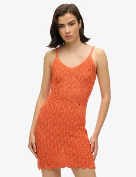 Superdry Damen Gehäkeltes Minikleid mit Trägern Koralle - Größe: 44 - 64.99 - FashionsVida