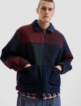 Manteau en chenille à blocs, , Polyester, Rouge, S
