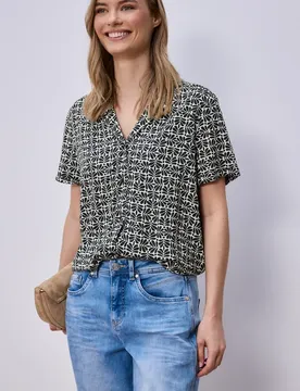 Kurzarm Bluse mit Bowling-Kragen female Blau